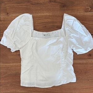 Abercrombie & Fitch White Cropped Puff Sleeve Blouse